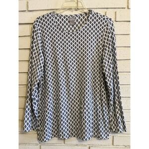 Chicos 2 Long Sleeve Tee Black &‎ White Top Size Large
